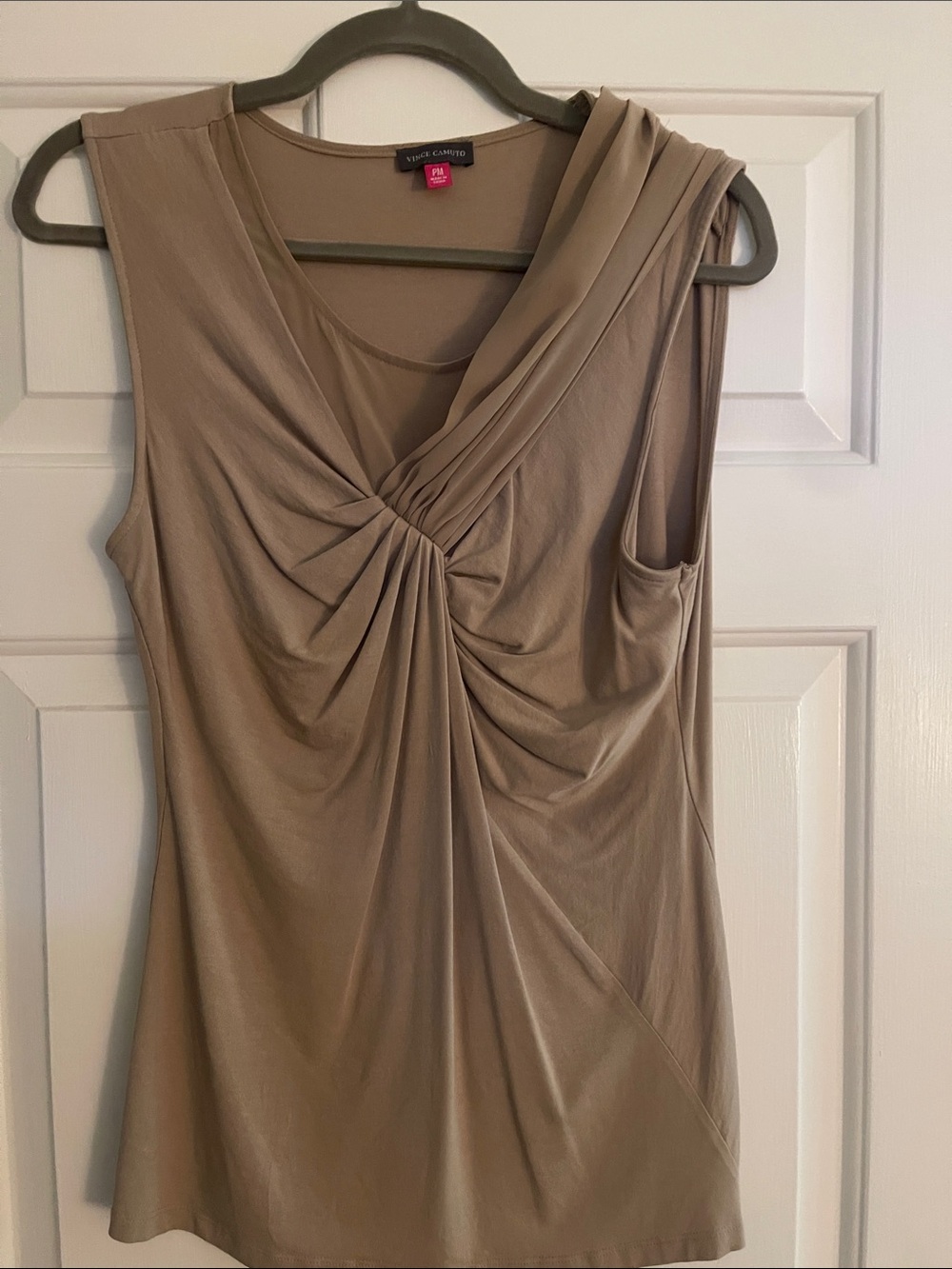 Vince Camuto Taupe Twist-Front Sleeveless Tank
